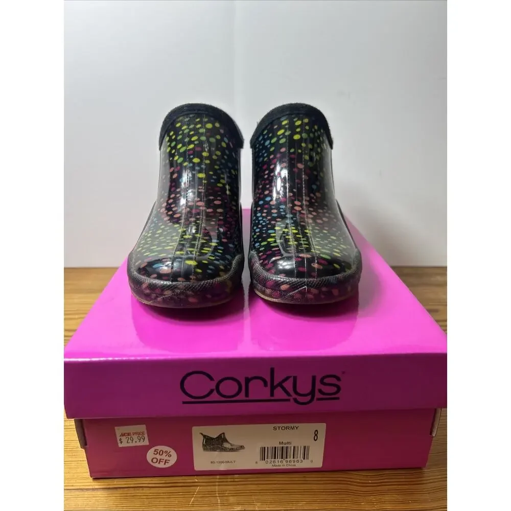 Corkys Women’s Rubber Rain Ankle Boots RAINBOW-Colored Polka Dot, Size 8 - Picture 7 of 9